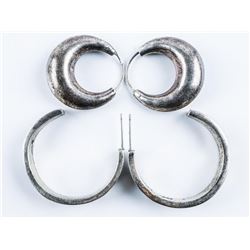 Estate Lot (2) Pair Vintage Silver Hoop Earrings