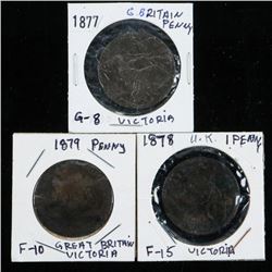 Group of (3) UK 1877-1878-1879 Penny, Victoria
