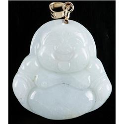 14kt Gold Handmade Smiling Buddha Pendant Carved Nephrite Jade. Appraised: $880.00