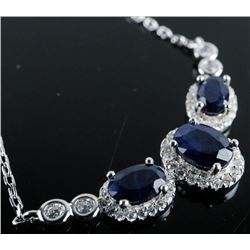 925 Sterling Necklace 3 Oval Blue Sapphires and 'CZ' 3.20ct Appraised: $1345.00