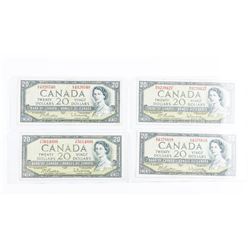 Bank of Canada 1954 20.00 Modified Portrait Group of (4) B/R