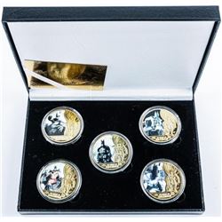 Lot (5) Batman 24kt Gold Plated Medallions in Case with COA.