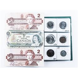 Coin Stock Book with 18 Coins and Notes, US, CAD Silver