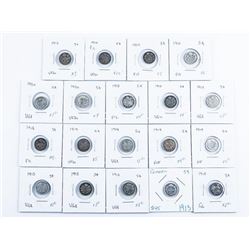 Group of (19) Canada Silver 5 Cents Historical