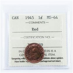 1945 Canada 1 CENT MS-64 Red ICCS