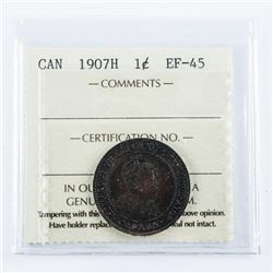 1907H Canada 1 Cent EF-45 ICCS