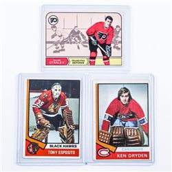 Lot (3) T.C.G Vintage Hockey Cards: Allan Stanley, Ken Dryden, Tony Esposito