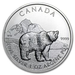 Sold Out - Royal Canadian Mint .999 Fine Silver $5 Grizzly 1oz.