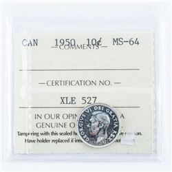 1950 Canada 10 Cents MS64. ICCS
