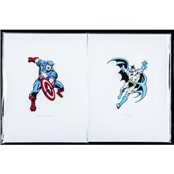 Pair 'Batman and Captain America' 4x6 Matted Litho's