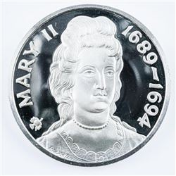 Queen of England 'Mary 1689-1694' 2" Round Proof Struck Medallion, Slight Patina of Edging 925 Ste