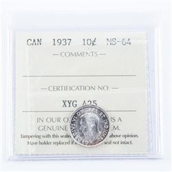 1937 Canada 10 Cents MS64. ICCS