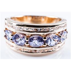 925 Silver / Gold Plated Flat Shank Ring 1.70ct of Tanzanites and Sapphires. Appraised: $1240.00