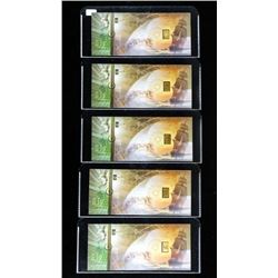 Lot (5) Karatbar, .999 Fine Gold Bar Sealed in Note