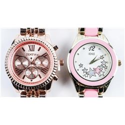 Matched Pair Ladies Fancy Watches, Gold Tone and Silver Tone Set with Swarovski Elements