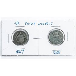 Pair USA Shield Nickels 1867-1868