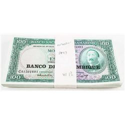 Brick (100) Mozambique 100 Escudos 'UNC' 1976 CAT 300 US. P117a In Sequence