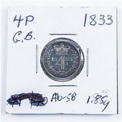 1833 Great Britain 4 Pence Coin AU58
