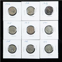 Group of (9) USA Indian Head/Buffalo Nickels Early 1900's