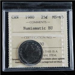 1980 Canada 25 Cent MS-63 Numismatic BU ICCS
