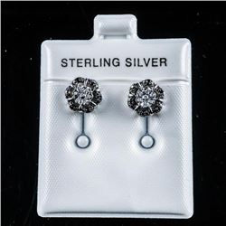 925 Sterling Earrings Set with White and Black Diamonds