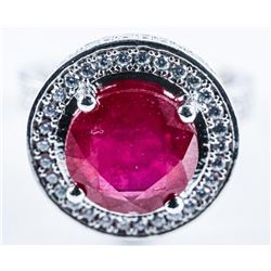 925 Sterling Silver Ring 2.15ct Round Ruby and 120 Natural CZ - 1.20ct. Appraised: $1135.00