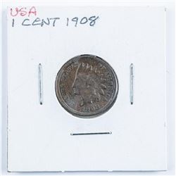 1908 USA Indian Head Penny (AU50)