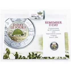 Remember D-DAY June 6, 1944 RCM 2019 Special Issue Roll 2.00 Coin with Colour, Plus Single Coin Di