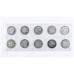 Group (10) Canada Historical Silver 50 cent - All Over 100 Years: 1908-1919