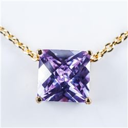 Chic Necklace Gold Plated Tanzanite Swarovski Elements Cushion Cut Solitaire