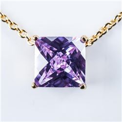 Chic Necklace Gold Plated Tanzanite Swarovski Elements Cushion Cut Solitaire