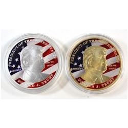 Lot (2) Silver and 24kt Gold Plated Trump Medallions.