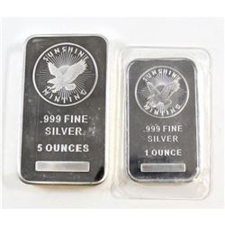 Pair of .999 Fine Silver Collector Bars. 5oz and 1oz.