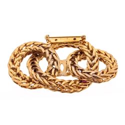 Chanel Gold Woven Chain Link Circles Brooch Pin