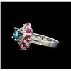 Image 3 : 14KT White Gold 1.89 ctw Fancy Blue Diamond and Ruby Ring