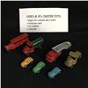 Image 1 : 1930's & 40's TOOTSIE TOYS: (RARE CARRIER w/ 3 CARS, OVERLAND BUS, OIL TANKER, TRACTOR)