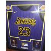 Image 1 : LEBRON JAMES FRAMED JERSEY REPRINT AUTO SIGNED 1/1 LOS ANGELES LAKERS