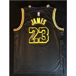 LOS ANGELES LAKERS LeBRON JAMES AUTOGRAPHED FRAMED JERSEY BLACK MAMBA EDITION (HOLO)