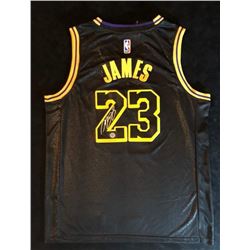 LOS ANGELES LAKERS LeBRON JAMES AUTOGRAPHED FRAMED JERSEY BLACK MAMBA EDITION (HOLO)