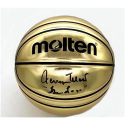 Jerry West Signed Gold Basketball Inscribed "The Logo" (Beckett COA)