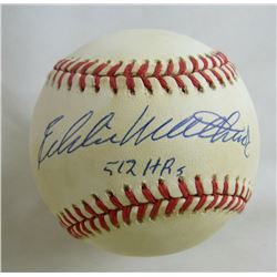 Eddie Mathews Signed ONL Baseball Inscribed  512 HRs  (JSA Hologram)