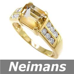 Antique 4.25 ct Citrine & Diamond Ring 14kt CERTIFIED