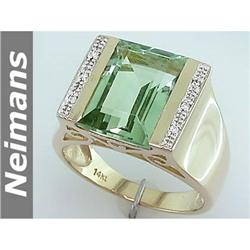 Vintage 6.25 ct Green Amethyst & Diamond Ring 14kt Gold