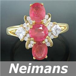 Vintage 3.50 ct Ruby, Sapphire & Diamond Ring 14kt Gold