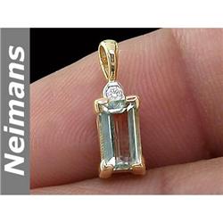 Neimans Gem .75 ct Green Amethyst & Diamond Pendant 14k