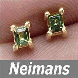 Neimans .50 ct Green Sapphire Stud Earrings 14kt Gold