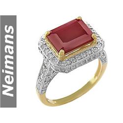 Vintage 6.75 ct Certified Ruby & VS Diamond Ring 14kt
