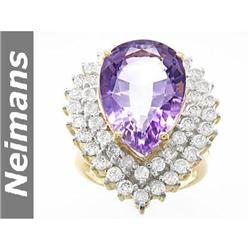Antique 17.50 ct Certified Amethyst & Diamond Ring 14kt