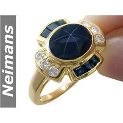 USGL Certified 4.75 ct Star Sapphire & Diamond Ring 14k