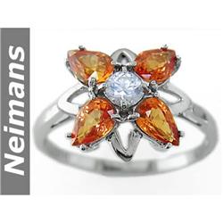 Certified 2.75 ct Orange & White Sapphire Ring 14K Gold